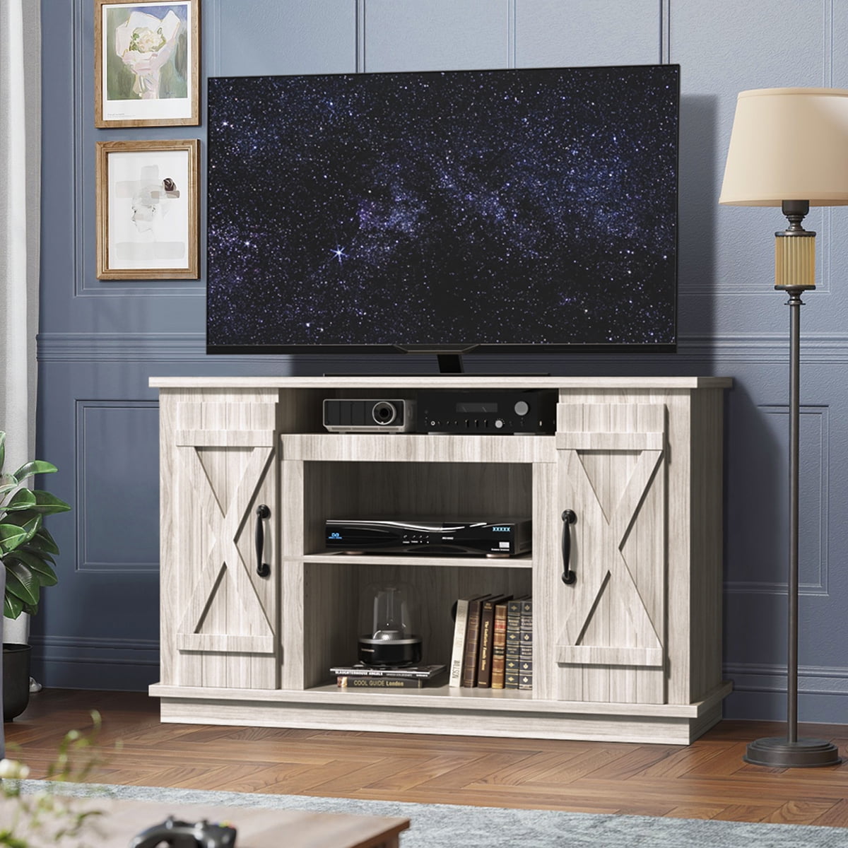 Farmhouse TV Stand Modern Entertainment Center for TVs up to 50", Living Room TV Console Storage