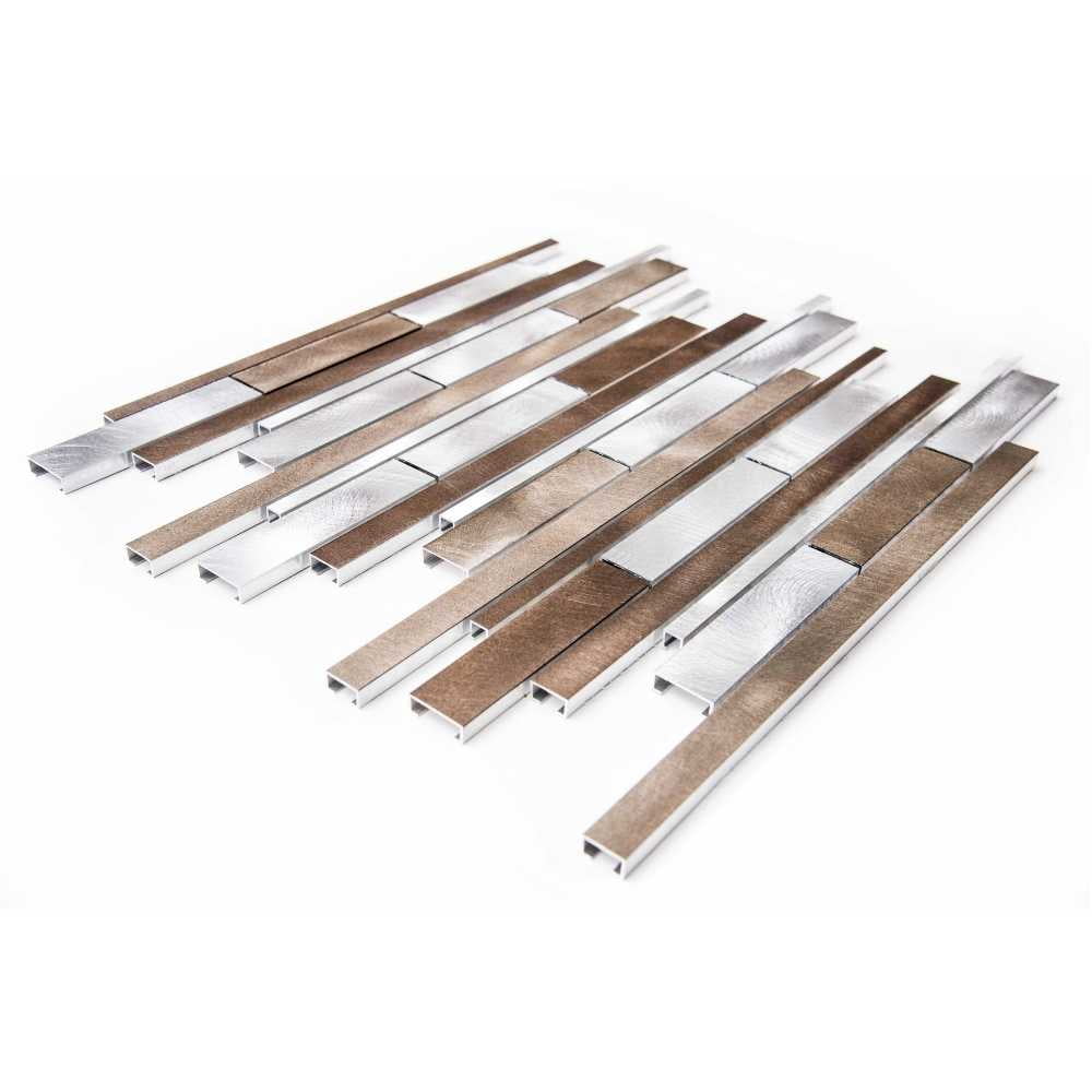 The Tile Life Mason Brick Verde Metal Linear Mosaic Tile - 12 x 12 in. - Brushed - 1-Piece - Wall, Backsplash