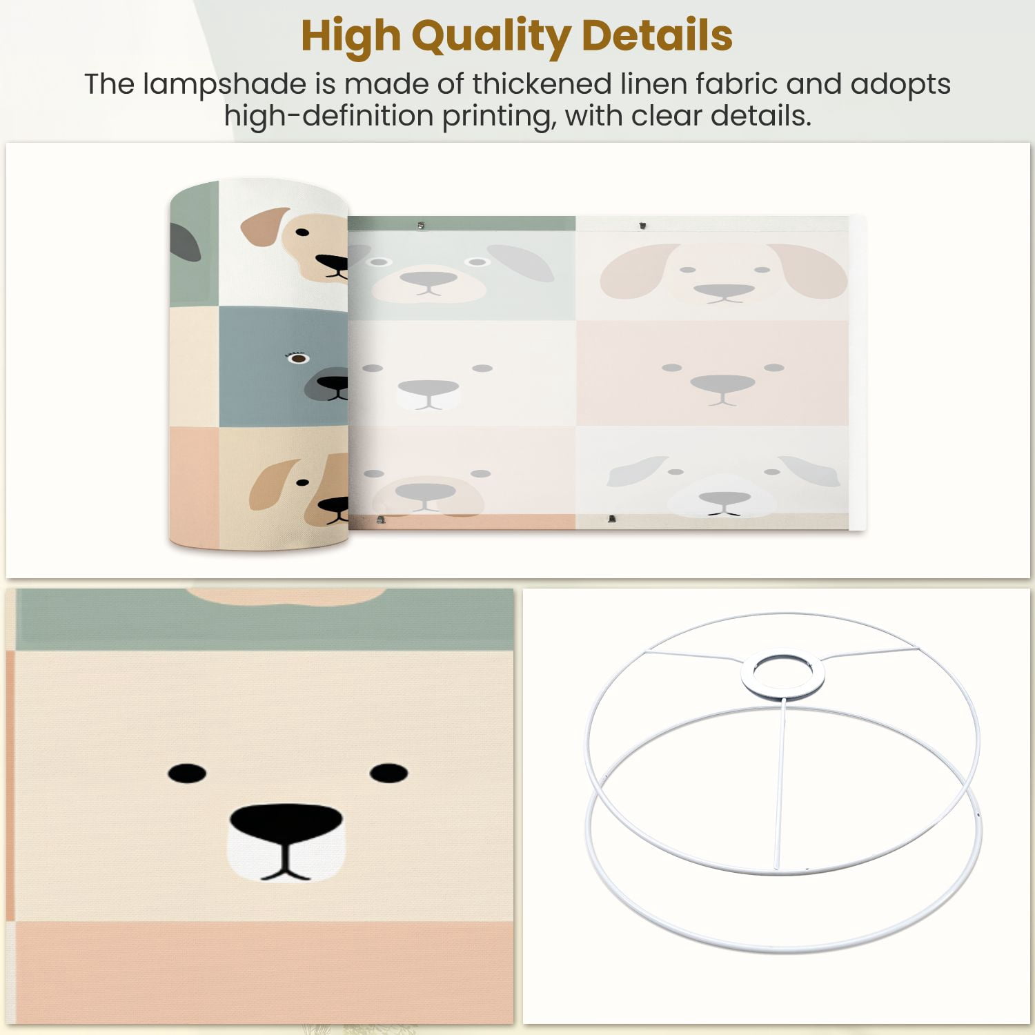Boho Linen Drum Lampshades Cute dogs for kids baby animals nursery 13"x13"x10" Light Shade for Table Lamps Floor Lamp Shades Lampshade Replacement Assembly Required
