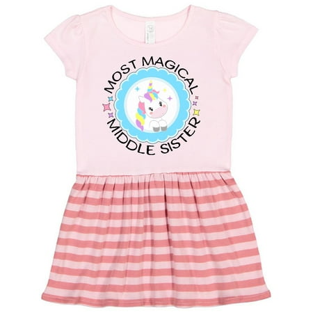 

Inktastic Most Magical Middle Sister- cute unicorn badge Gift Toddler Girl Dress