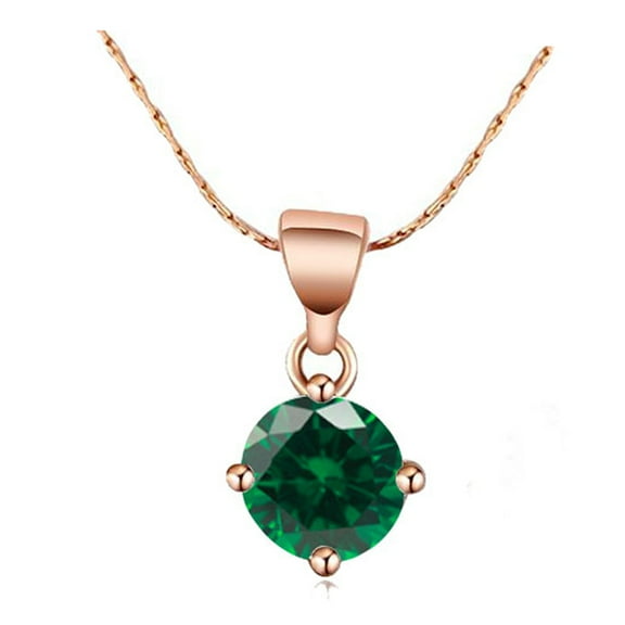 18K Rose Gold 4 Carat Created Emerald Round Stud Necklace Plated 18 inch Adult Female