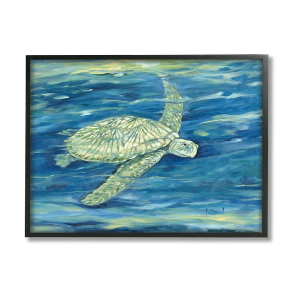 Stupell Industries Turtle Underwater Painting Animals & Insects Painting Black Framed Art Print Wall Art, 14 x 11