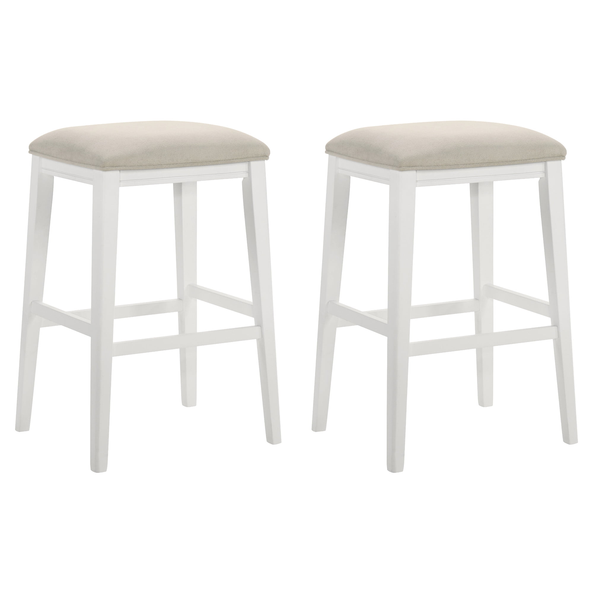 Jane Contemporary Transitional Wood Bar Height Kitchen Bar Stool in White Finish with Cream Fabric Upholstered Seat - Set of 2