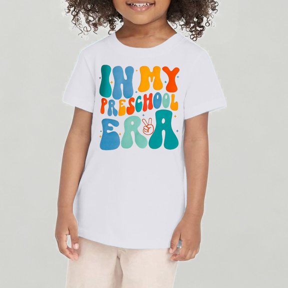 Xijirk Toddler Kids First Day of School Short Sleeve Shirt Casual Preschool Top Soft Breathable for Boys and Girls,5-6 Years