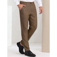 thumbnail image 2 of Pantalones de vestir clásicos a cuadros para hombre Pantalones de baile de oficina con frente plano a cuadros marrón S, 2 of 6