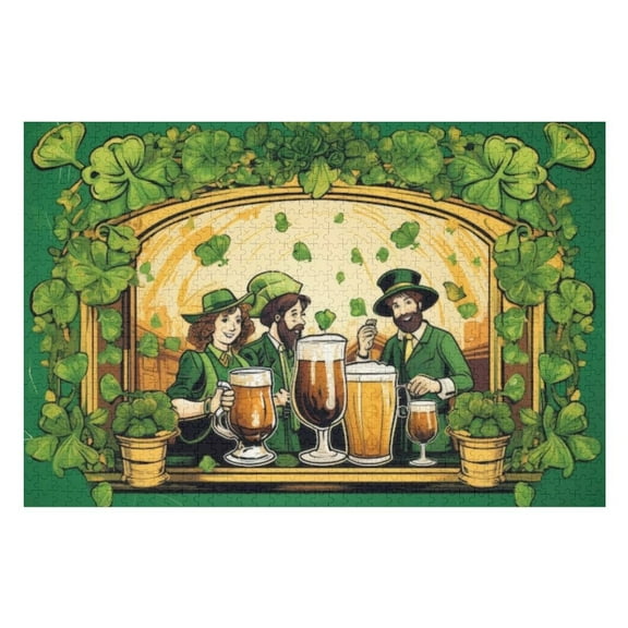 Puzzles for Adults 300 Pieces - St. Patrick'S Day Featuring Lively Irish Pub Scene Wooden Jigsaw Puzzle - Perfect Interlocking Clear Printing - Adults Educational Puzzle Ideal Gift