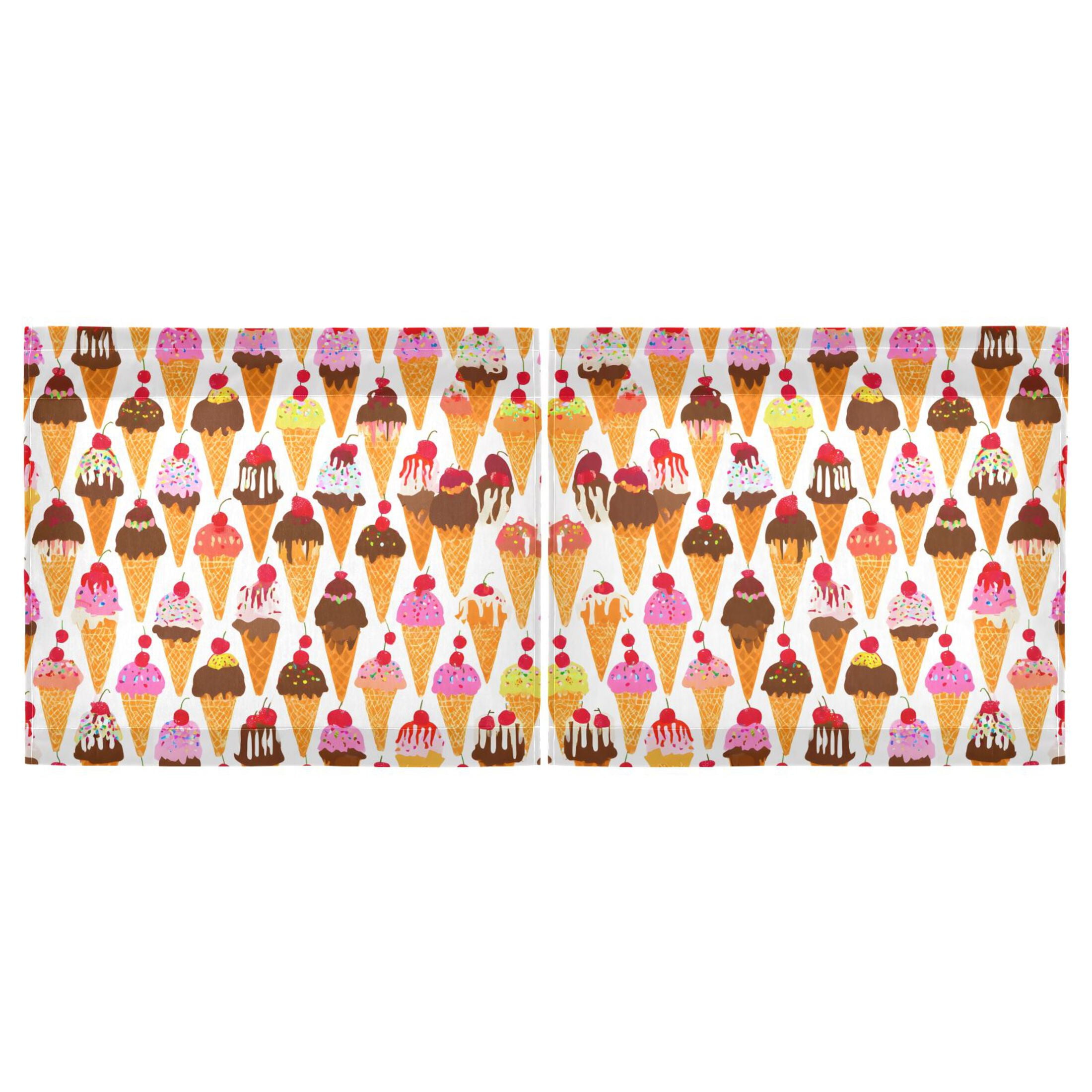 Linen Kitchen Curtains Colorful Ice Cream Cones Tier Curtains Tier Kitchen Living Room Bedroom Balcony 2 Panels 27x36 Inch