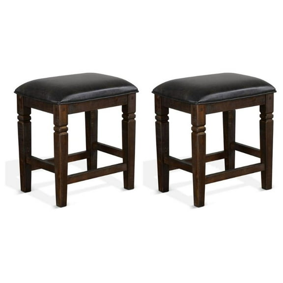 Pemberly Row 24" Transitional Wood Stool in Tobacco Leaf (Set of 2)