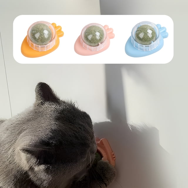 Xihbxyly Bolas de Hierba Gatera de Calabaza, Juguete Interactivo, Divertido y Giratorio para Lamer, Adhesivo para Pared, Promueve La Salud Bucal, Material Seguro, Suministros para Mascotas, Tamaño 7,