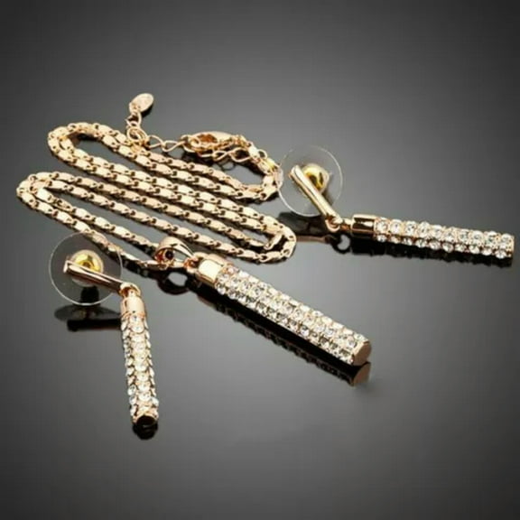 K-KED Elegant Gold Cubic Zirconia Earrings Rings Necklace Set Women Wedding Jewelry-Gold