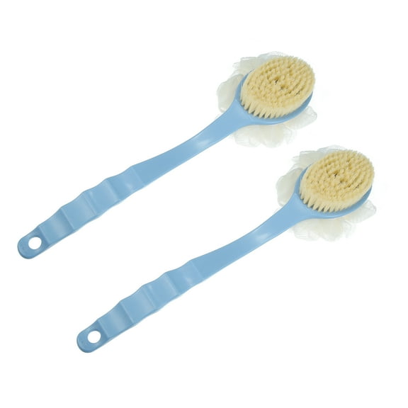 Vocoste 2 Pcs Back Scrubber Body Brush with Bristles and Loofah Shower with Long Handle for Bath Blue