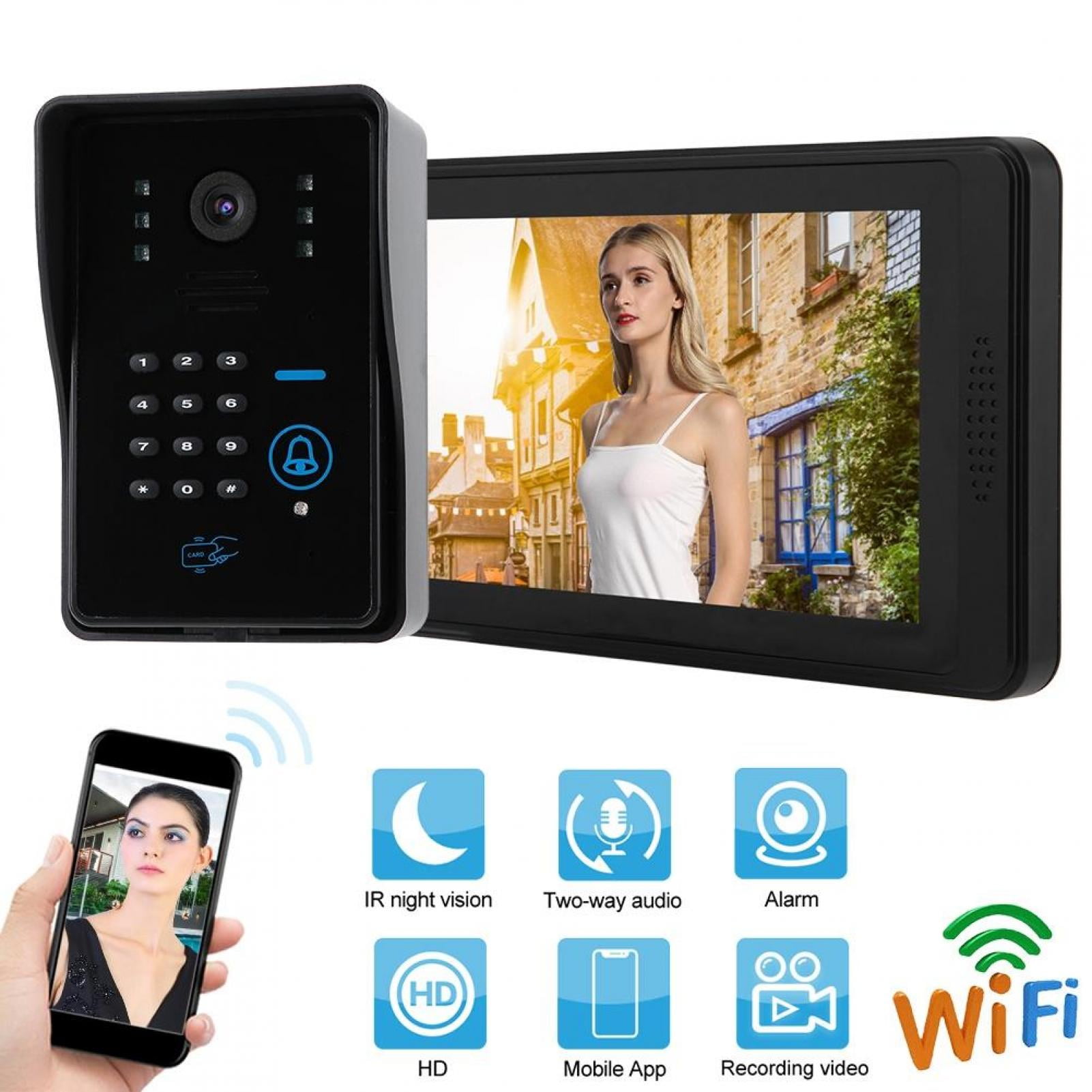 Details about   7" Monitor Wired Wifi Video Door Phone Doorbell Intercom Remote APP Hands-free 
