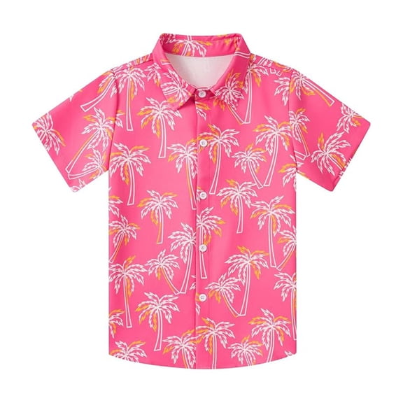 Boys Short Sleeve Printed Shirt, Casual Button Down Collared Top for School 3-13 Years