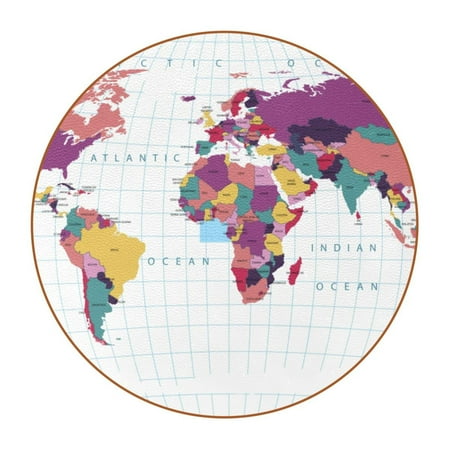 

OWNTA World Colored Map Pattern Premium Microfiber Leather Round Coasters (6PCS) - 11x11 cm/4.3x4.3 in - Durable & Stylish Cup Mat Set