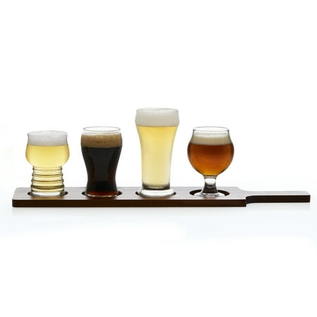 Guinness Beer Glasses - Libbey Craft Brews Beer Tasting Glasses with Wood Carrier, Set of 4