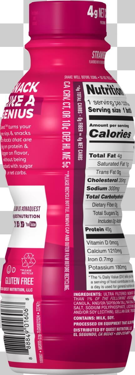 Quest Nutrition, 45g High Protein Strawberry Milkshake 14oz Ready to Drink, 1 Count