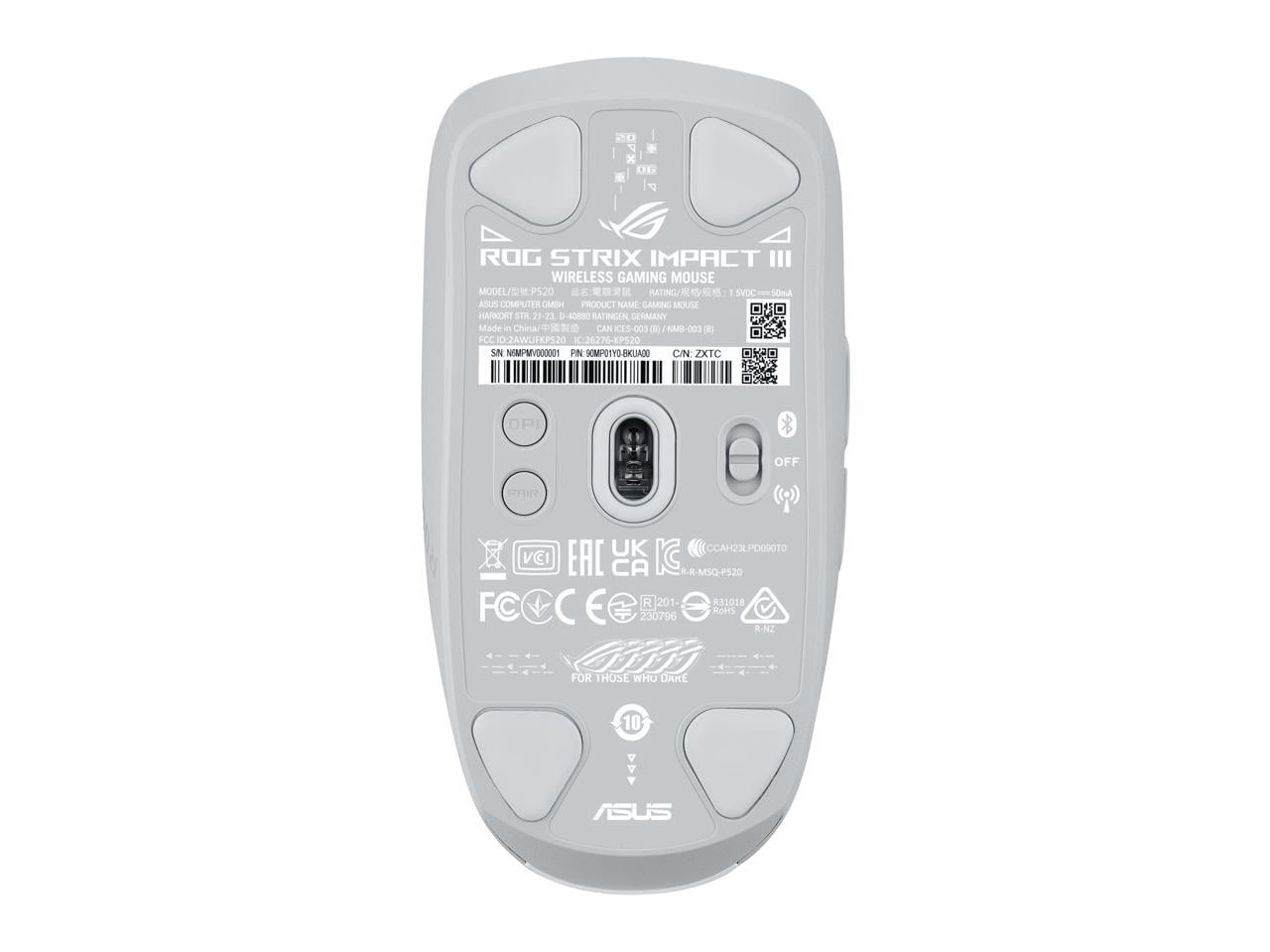 Asus ROG Strix Impact III Wireless Gaming Mouse - 57g Lightweight, 36K DPI, Bluetooth & 2.4GHz, Up to 618hrs Battery Life, Replaceable Switches - White