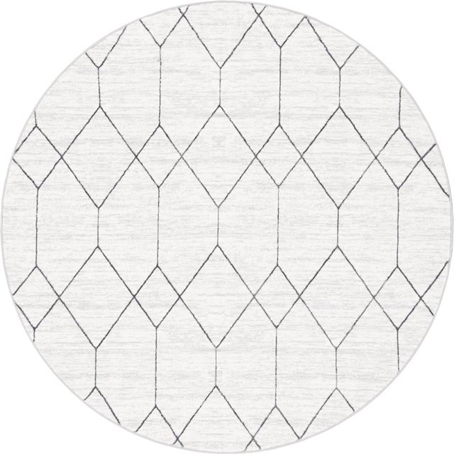 Unique Loom Tapis en Treillis à Mailles de Matrice 8' x 8' Rond Ivoire/gris
