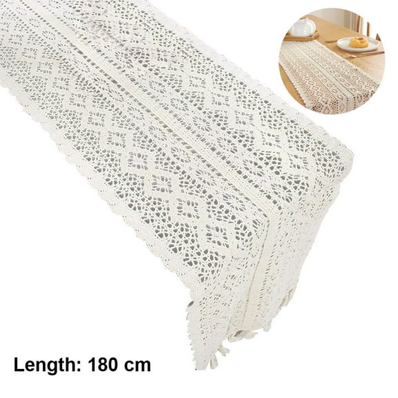 Cotton Crochet Lace Rectangular Table Runner Dresser Scarf Doilies 24*180cm,Style:Style 1;