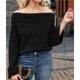 thumbnail image 4 of Suéter de Mujer con Hombros Descubiertos, Larga, Estilo Suéter de Punto Suelto, Ideal para Otoño de 2025. Negro L, 4 of 8
