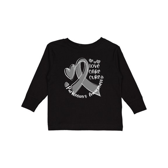 Inktastic Love, Care, Cure Parkinson's Awareness with Gray Ribbon Boys or Girls Long Sleeve Toddler T-Shirt