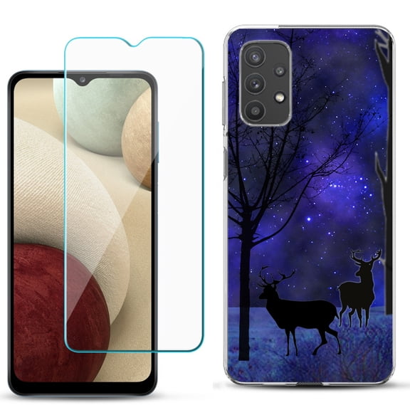 Slim-Fit TPU Phone Case compatible with Samsung Galaxy A32 5G, with Tempered Glass Screen Protector, by OneToughShield ® - Midnight Forest