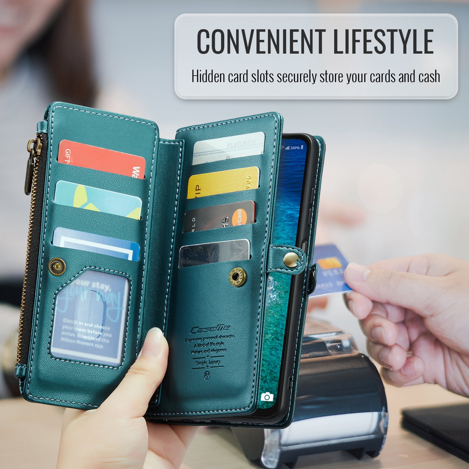 for Samsung Galaxy A16 5G Wallet Case with 10 Card Slots Zipper Pocket,PU Leather Magnetic Flip Folio Wristlet Shoulder Strap 3-in-1 Crossbody Phone Case Wallet for Women Men,Green