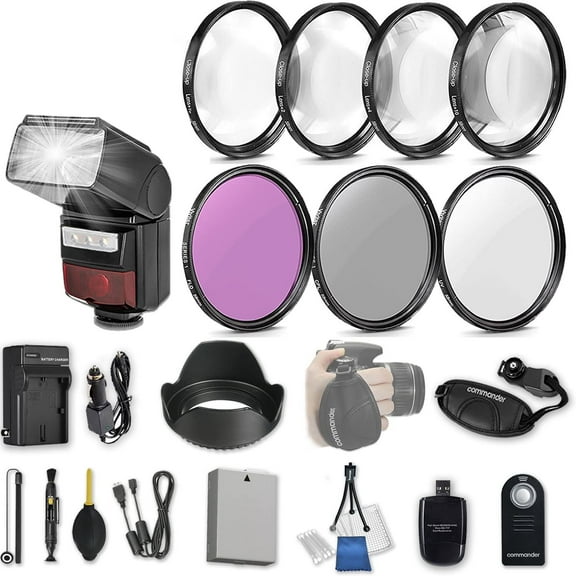 58mm 21 Pc Accessory Kit for Canon EOS Rebel T3i, T5i, 300D, 700D DSLRs with LED-Flash, UV CPL FLD Filters, 4 Piece Macro Close-Up Set, Battery, and More