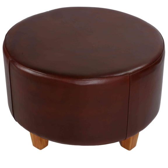 Bare Decor William Genuine 100% Leather Round Ottoman, Brown