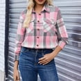 thumbnail image 3 of Hsovts Women Buffalo Plaid Flannel Shirt, Long Sleeve Button Down with Dual Chest Pockets Loose Fit Tartan Checkered Casual Outerwear for Fall Winter Camping Daily Streetwear Pink L, 3 of 5