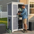 thumbnail image 3 of Lofka Outdoor Storage Cabinet with Floor, Vertical Wooden Tool Cabinet with Removable Shelves & Sloped Asphalt Roof for Patio Backyard Garden, 3 of 10
