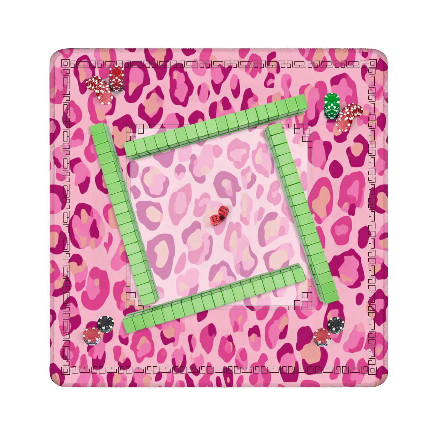 Mahjong Mat 31.5" x 31.5" Seamless pink leopard print tileable animal Non-Slip Noise Reduction American Mahjong Tiles Table Cover for Dominoes Poker Card Board Games Gift