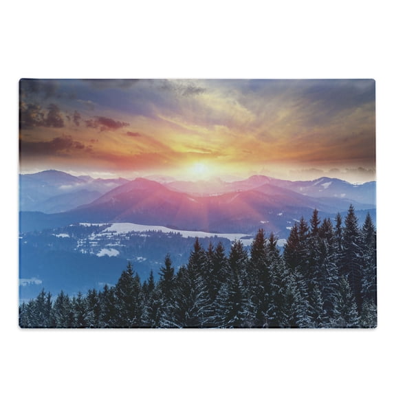 Winter Cutting Board, Sunset in Mountains with Sky with Dawn Horizon Theme, Decorative Tempered Glass Cutting and Serving Board, Large Size, Orange Blue, by Ambesonne