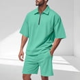 thumbnail image 2 of CHUMUD Mens 2 Piece Summer Outfits Classy Casual Half Zipper Collared Golf Shirt and Shorts Set Stretch 3/4 Sleeve Suit, 2 of 9