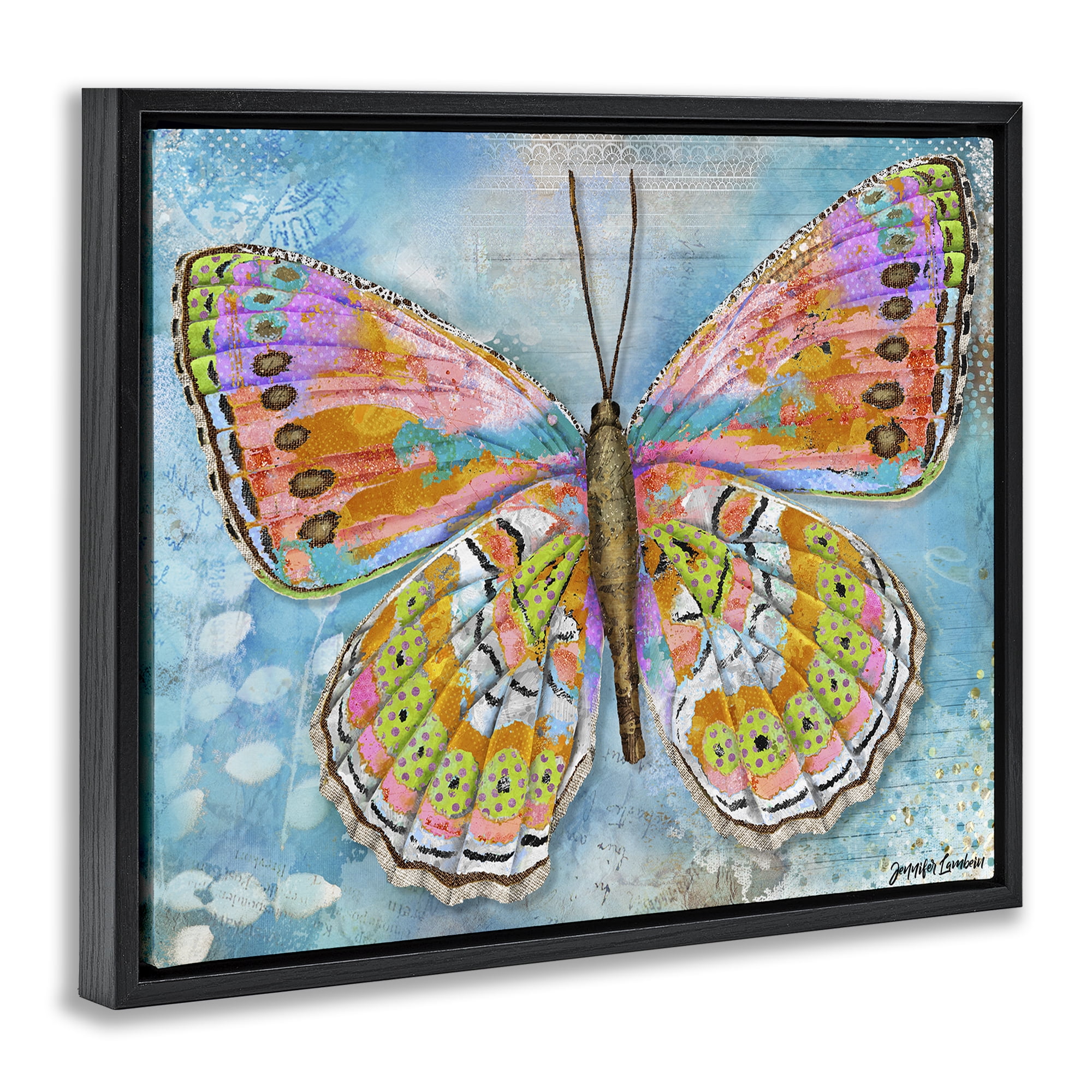 Stupell Industries Celebration Butterfly Wings Animals Painting Black Floater Framed Canvas Art Print Wall Art, 21 x 17