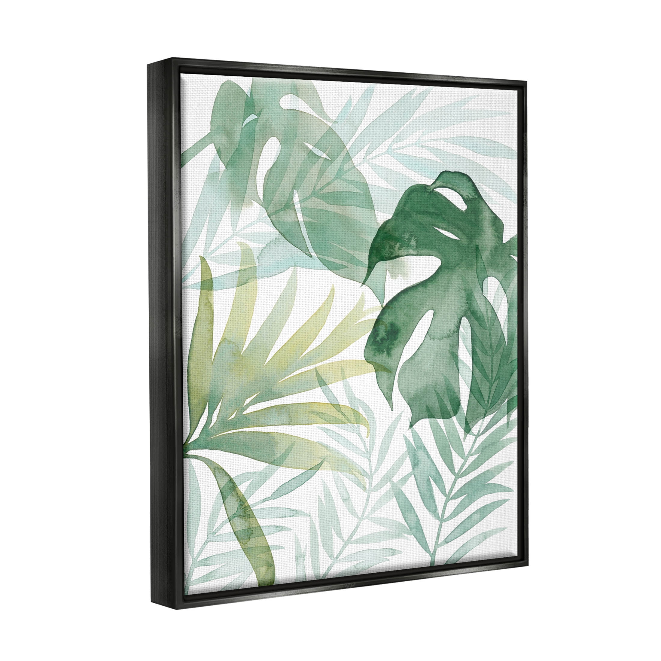 Monstera Overlapping Leaf Sprigs Botanical & Floral Graphic Art Jet Black Framed Art Print Wall Art