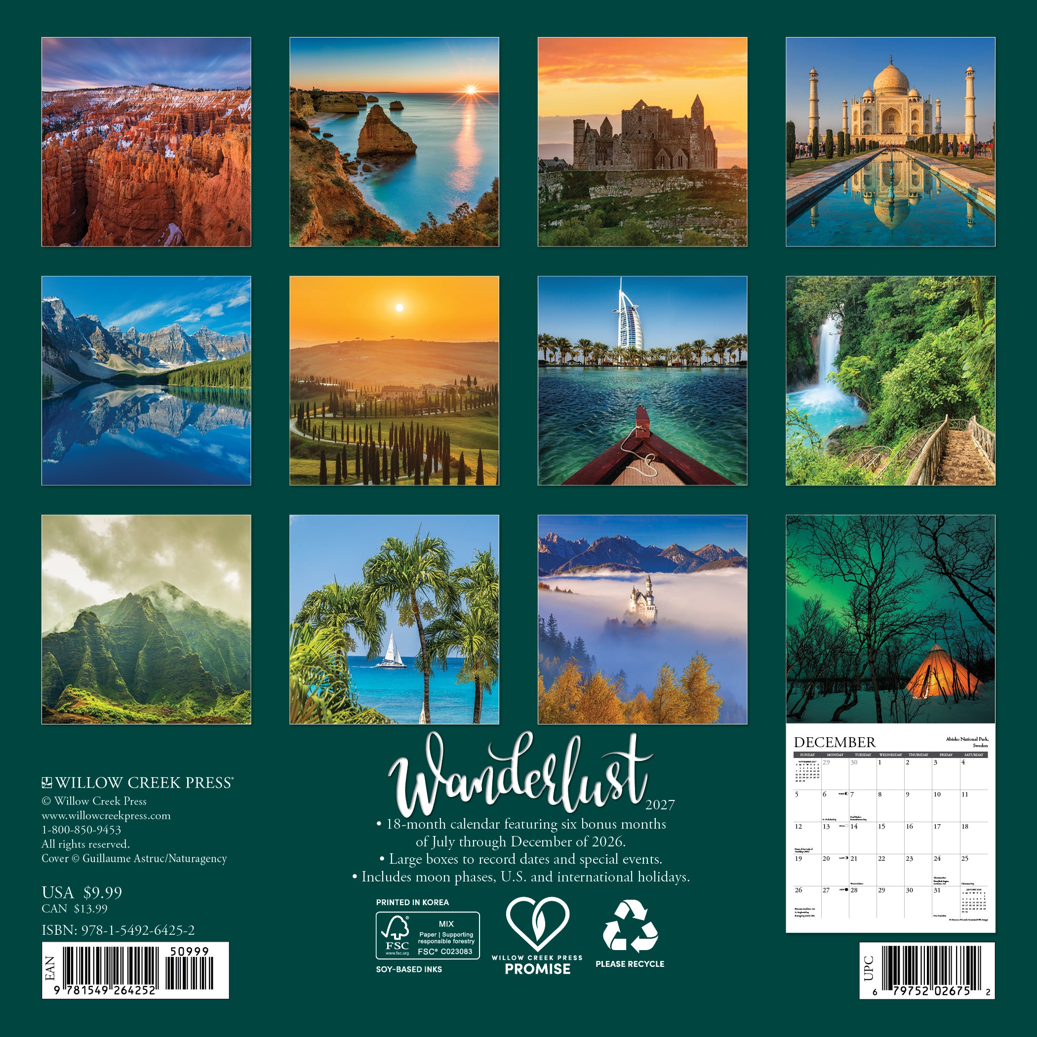 Willow Creek Press, Wanderlust 2027 Mini Wall Calendar