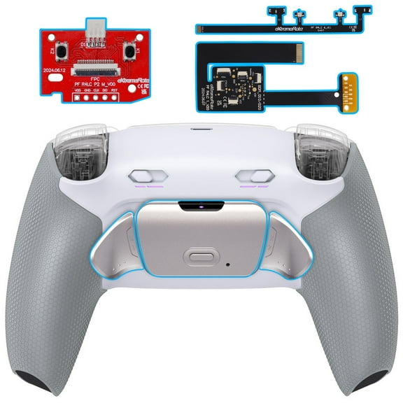 eXtremeRate RISE Plus MAX RMB Back Paddles Kit with Clicky Trigger Stops & Rubberized Grip for PS5 Controller BDM-010 020, Remappable Real Metal Back Buttons Kit for PS5 Controller – White Gray