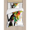 thumbnail image 3 of Colorful Queen Size Duvet Cover Set, Madame Butterfly Modern Version with Spring Spiral Circles Leaf Botany Girl Print, Decorative 3 Piece Bedding Set with 2 Pillow Shams, Multicolor, by Ambesonne, 3 of 3