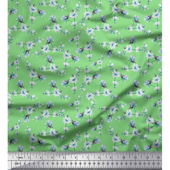 Soimoi Cotton Duck Fabric Leaves & Magnolia Floral Print Sewing Fabric Yard 42 Inch Wide