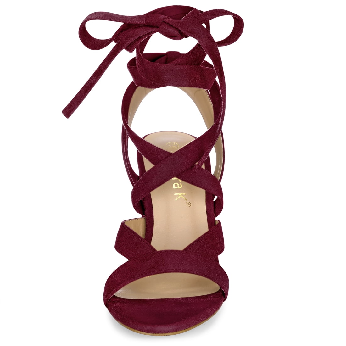 DARING DIVA Women's Open Toe Crisscross Lace Up Chunky Heel Sandals Burgundy 8.5