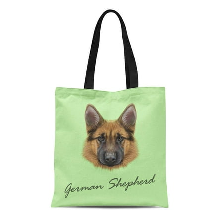 SIDONKU Canvas Bag Resuable Tote Grocery Shopping Bags Red Breed German Shepherd Dog Portrait of on Green Canine Police Eyes Tote