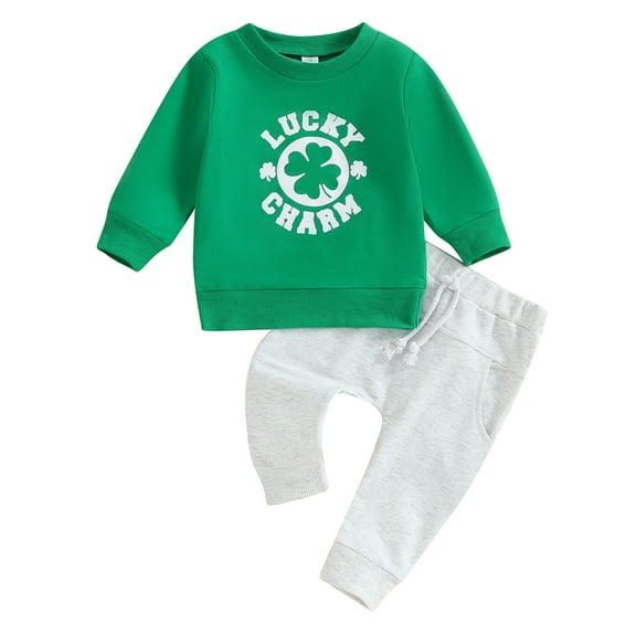 Suealasg Toddler Baby Boy Saint Patrick's Day Outfits 6M 1T 2T 3T Kids Boy Long Sleeve Shamrock Letter Print Sweatshirt Pants Set 2 Piece Spring Ireland Festival Clothes