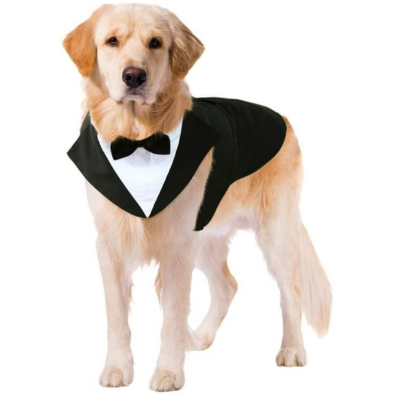 Dog Tuxedo Suit and Bandana Set Dogs Tuxedo Wedding Party Suit Dog Prince Wedding Bow Tie Shirt Formal Dog Weeding Attire for Large and Medium Dogs(Black)