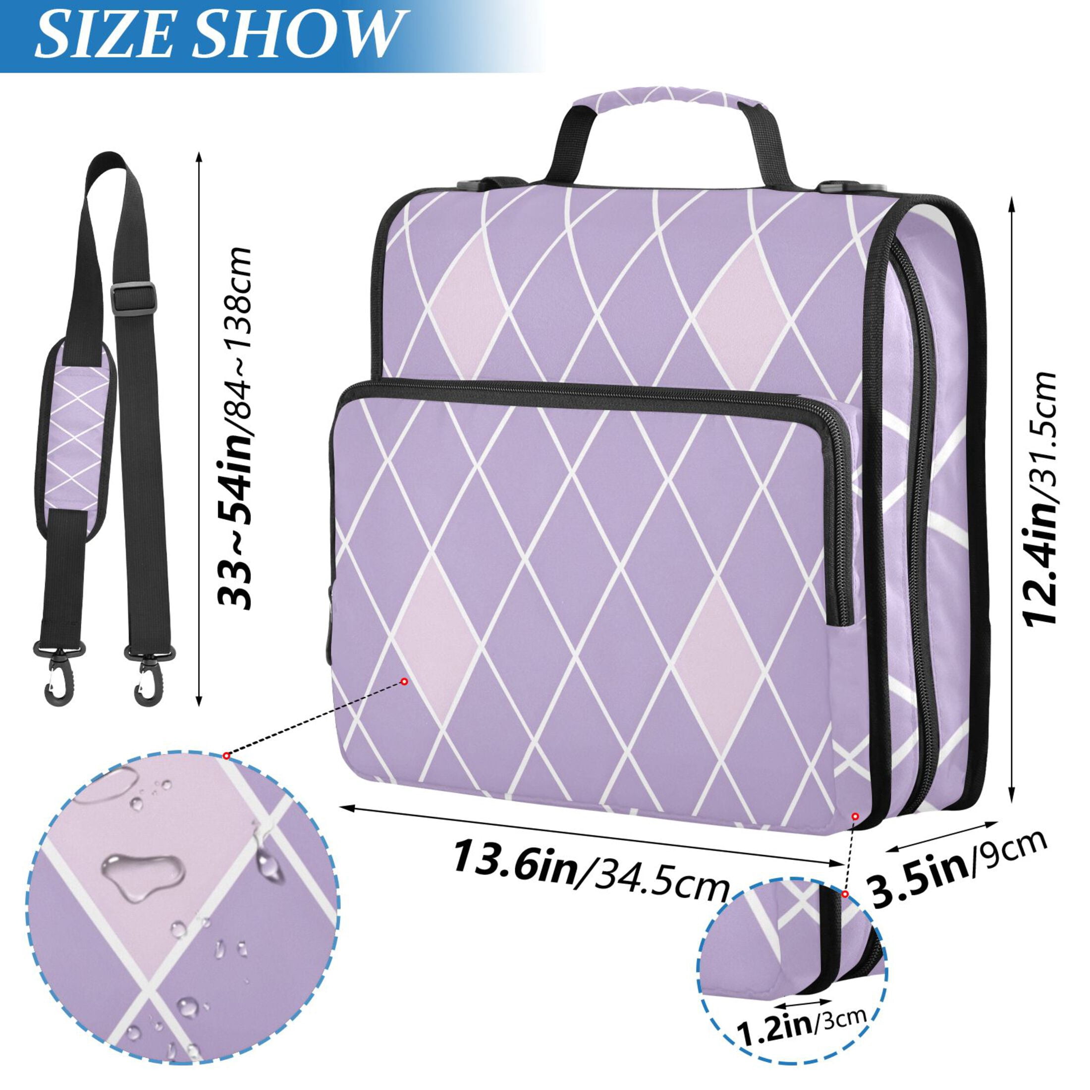 3 Ring Zipper Binder with Shoulder Strap Waterproof Trapper Keeper 2 Inch D-Ring 500 Sheets Capacity Purple Block