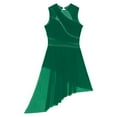 thumbnail image 5 of Alvivi Women Figure Skating Lyrical Dance Costume Rhinestone Asymmetrical Tulle Flowy Leotard Dress Green L, 5 of 7