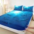 thumbnail image 4 of jejeloiu Deep Ocean Shark Bed Sheets,Sunlight Print Full Size Sheets For Boys,Blue Black,4 Pieces,1 Flat Sheet, 1 Fitted Sheet and 2 Pillowcases, 4 of 6