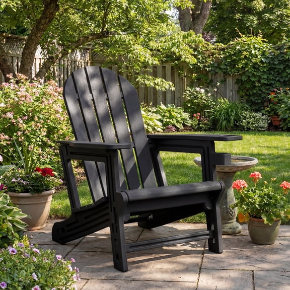 MOALCOFER HDPE Adirondack Chair with Cup Holder, Screw-Free Weather Resistant Outdoor Patio Chair, Fire Pit Chair for Deck Backyard Garden, Black
