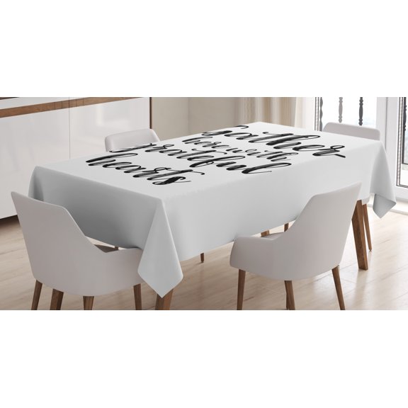 Ambesonne Gather Tablecloth Rectangular Table Cover, Modern Hand Written Words, 52"x70", Dark Blue Grey White