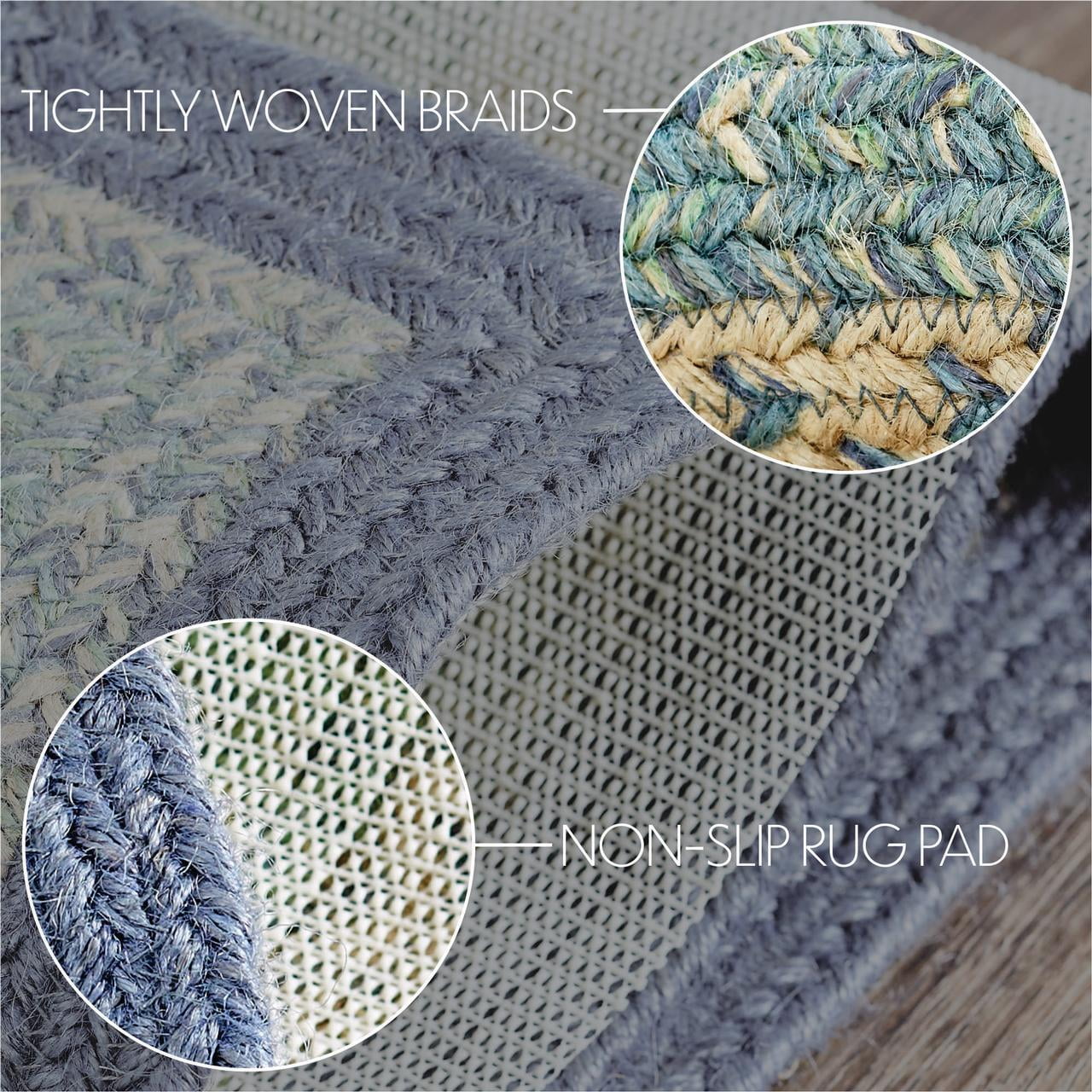 VHC Brands Jolie Farmhouse 27"x48" Accent Rug Blue Textured Jute Striped Pad Rectangle Floor Decor